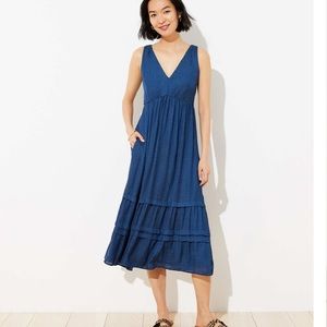 SOLD Loft Blue Tiered Midi Dress size 12 NWT